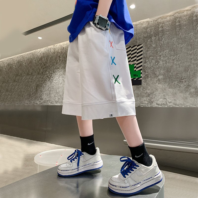 Pantaloncini per ragazzi 2022 estate bambini pantaloni sportivi in cotone per bambini adolescenti abbigliamento al ginocchio per bambini in stile coreano 6 9 11 13 14 anni: WHITE / 14