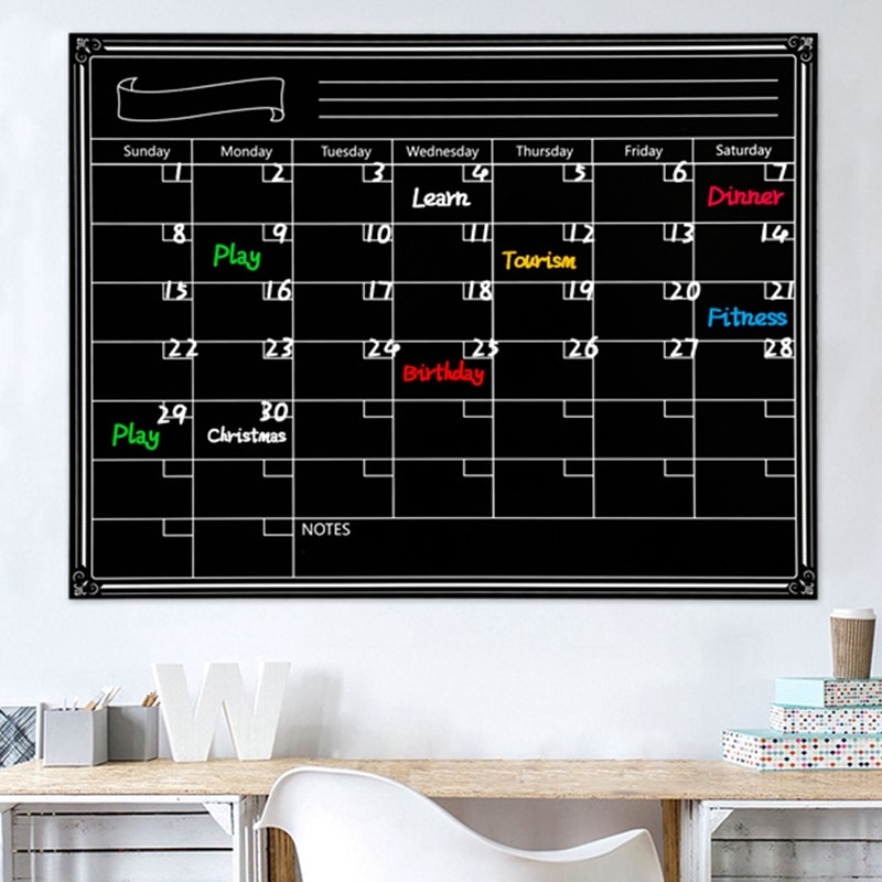 Pizarra blanca A3 planificador mensual tablero de mensajes magnético cocina notas de tablones de anuncios flexibles diarios imán de nevera Calendario de dibujo: Black