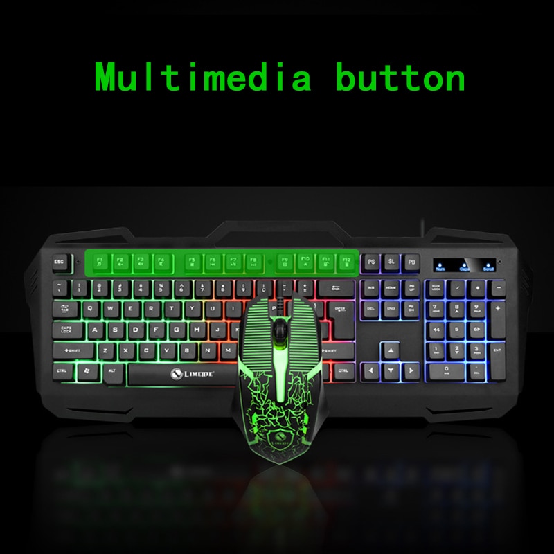 Mechanical Feel Wired Keyboard Mouse Sets Round Key Cap Retro Gaming Key board Multimedia Button PC Metal panel Keyboards LED