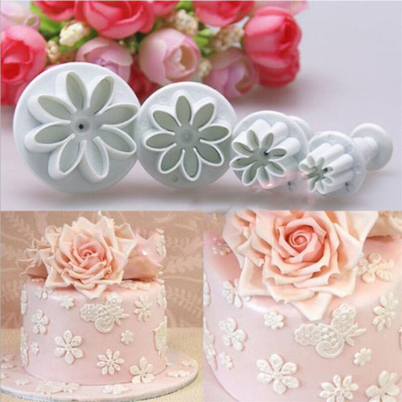 4Pcs/Set Plum Flower Plunger Fondant Mold Cutter Cake Tools Decorating Christmas Cake Decorating Tools