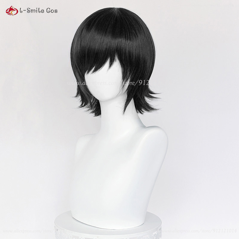 Peluca de Cosplay Himeno de , peluca corta negra de Anime COS Himeno y máscara para ojos, pelucas de de pelo resistentes al calor + gorro de peluca