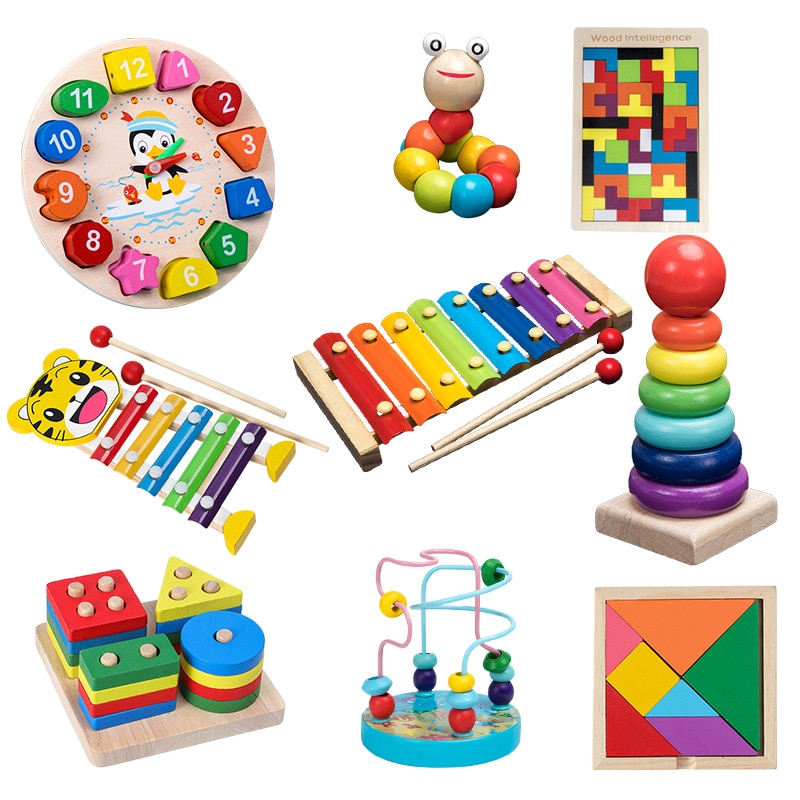 Qwz Montessori Houten Speelgoed Childhood Leren Speelgoed Kinderen Kids Baby Kleurrijke Houten Blokken Verlichting Educatief Speelgoed