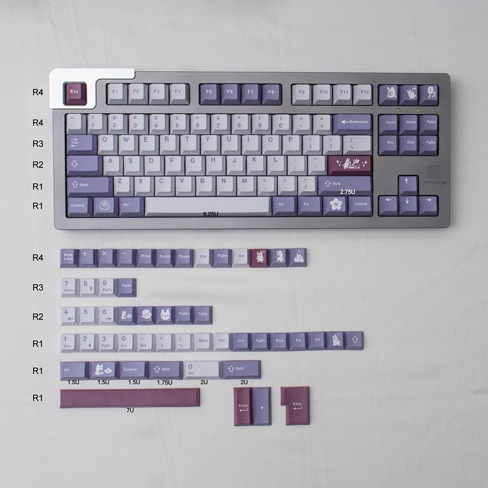 Gmk tuzi keycaps 138 keys cherry profile pbt dye-sub keycaps för mx switch mekaniskt tangentbord lila serie key caps: Default Title