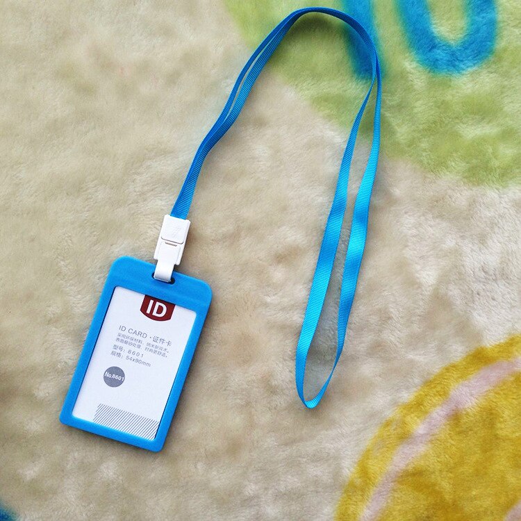 Candy Colors Credit Card Holders Bus ID Holders Card Neck Strap Card Name Women Men Bank Identity Badge With Lanyard: Light Blue