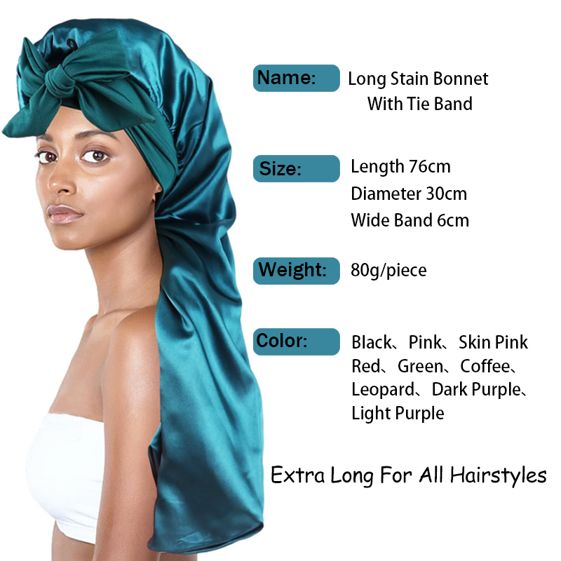 Gorro de satén largo y sedoso suave para cabello Natural y cabello rizado gorro de pelo de tamaño Extra grande con lazo para un sueño nocturno cómodo 1 Uds