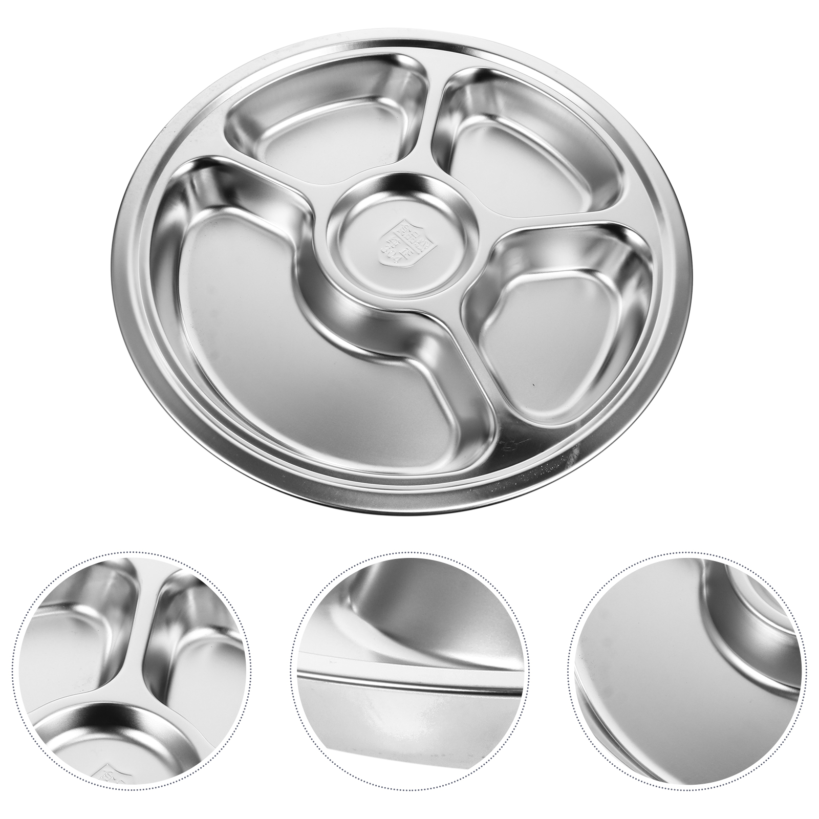 1pc Durable Stainless Steel Food Serving Tray Compartment Tray for Restaurant