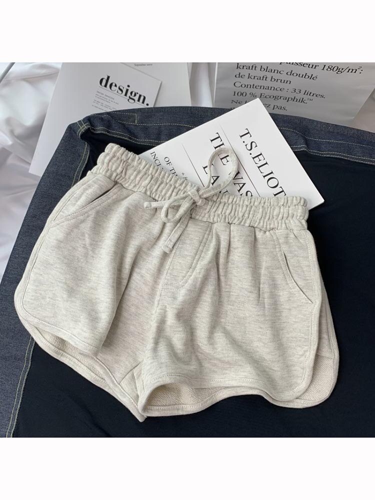 kurze Hose Frauen's Sommer hoch Taille schlank lässig Hose Schüler Koreanisch Ausführung lose A-Linie Hose weit-Bein alle-Spiel Sport Hose: Silber / L