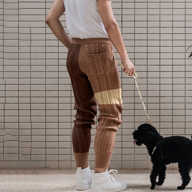Pantalon et moulant pour homme, vêtement tricoté en laine, couleurs assorties, à la , collection automne-hiver