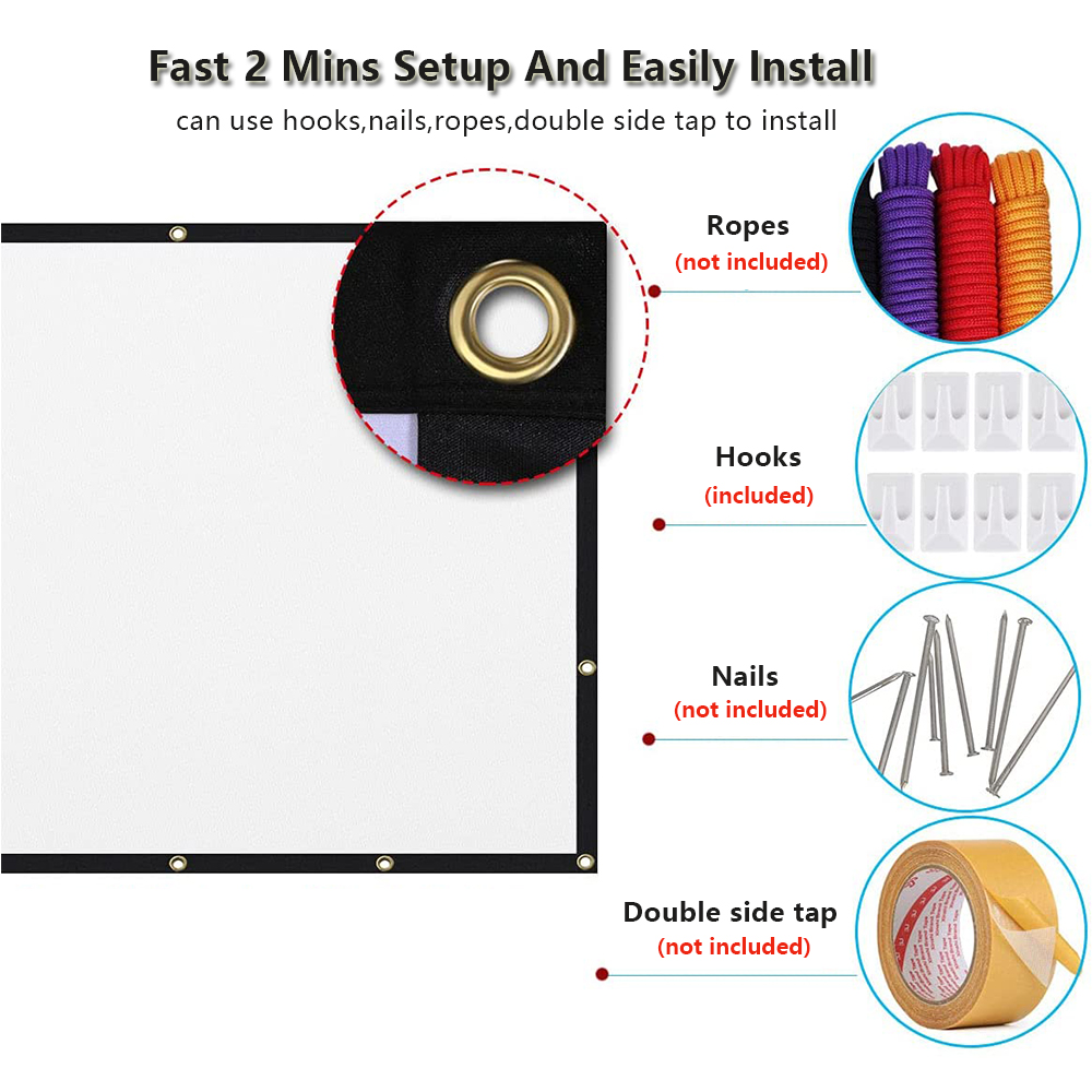 SVANUR Projector Screen 16:9 Foldable Fabric Cloth Projector Curtain 100 120 150 Inches for Home Office Theater Projector