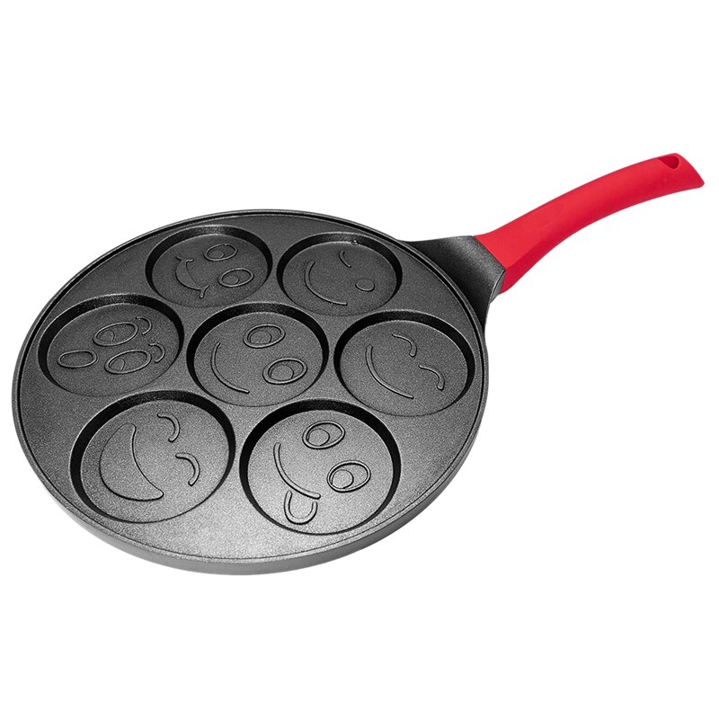 Pancake Maker-Non-Stick Pancake Pan Griddle Grill Pan Mini Crepe Maker 7-Mold Pancakes with Silicone Handle Smile