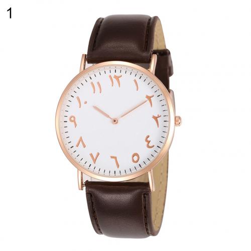 Sales! Arabisch Analoge Ronde Dial Mannen Vrouwen Quartz Faux Lederen Band Polshorloge: Brown Golden