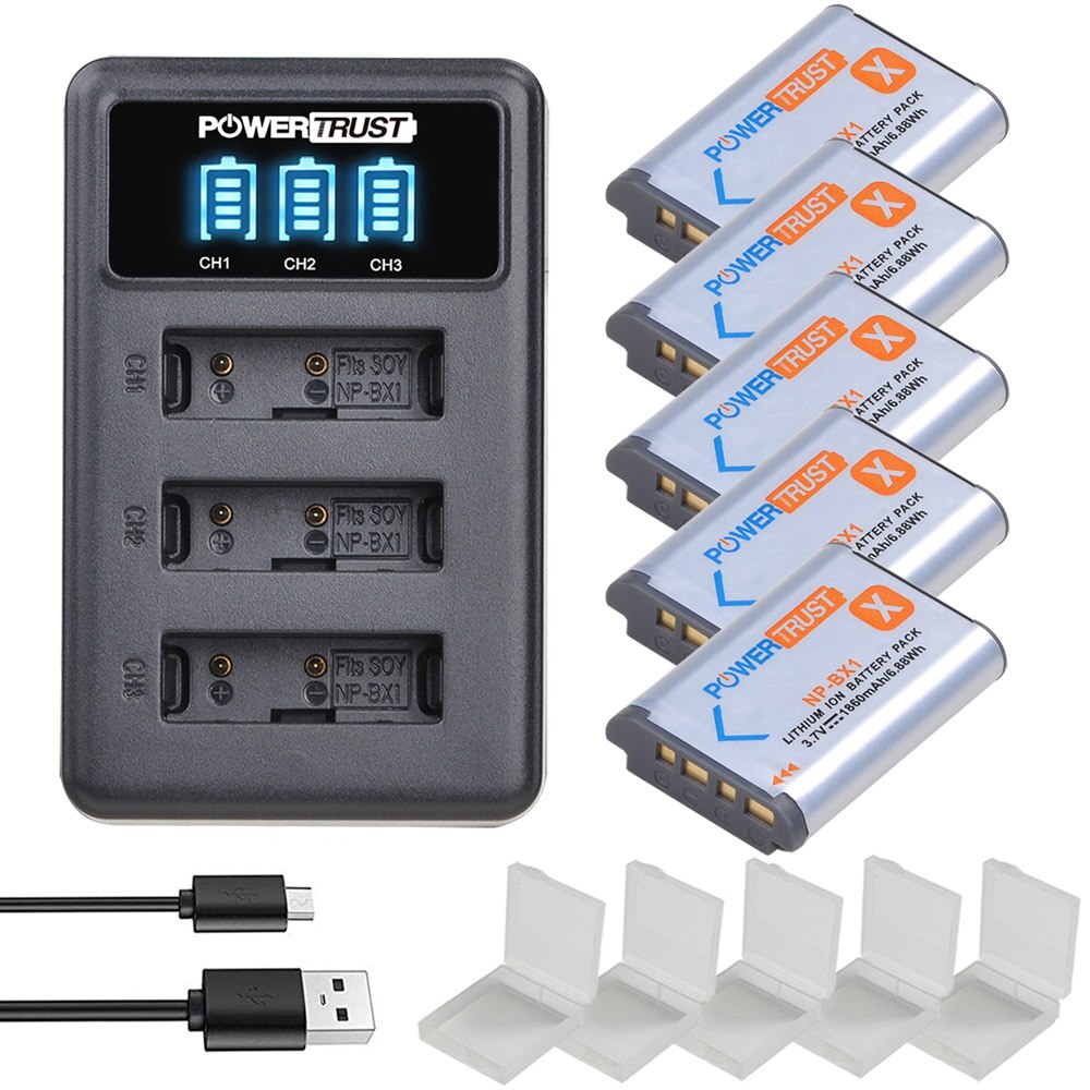 Powertrust NP-BX1 1860 Mah NP-BX1 Batterij En Led 3Slots Lader Voor Sony NP-BX1 HDR-AS200V HDR-AS30 HDR-AS300 HDR-AS50 HDR-CX240: 5Battery and Charger