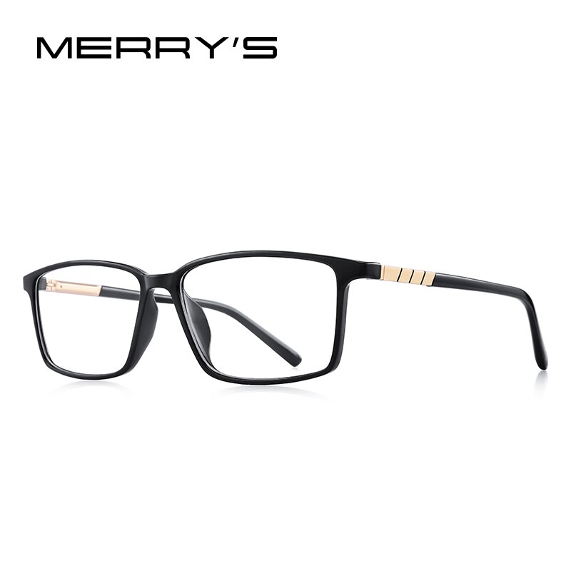 MERRYS Men Square Frame Eyeglasses Myopia Prescription Optical Eyewear Acetate Frame S2205: C03 Black