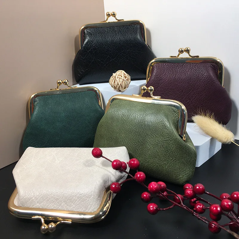 Women's Coin Purse Oil Wax Leather Wallet Buckle Mini Wallet Coin Bag Lipstick Storage Bag Ladies Clutch Bag Case