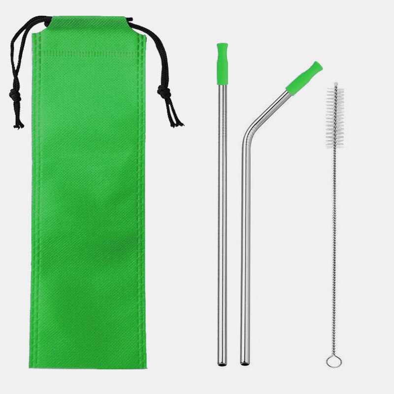 304 Stainless Steel Metal Straws Drink Cocktail Color Silicone Head Straw Travel Portable Set: Set 5
