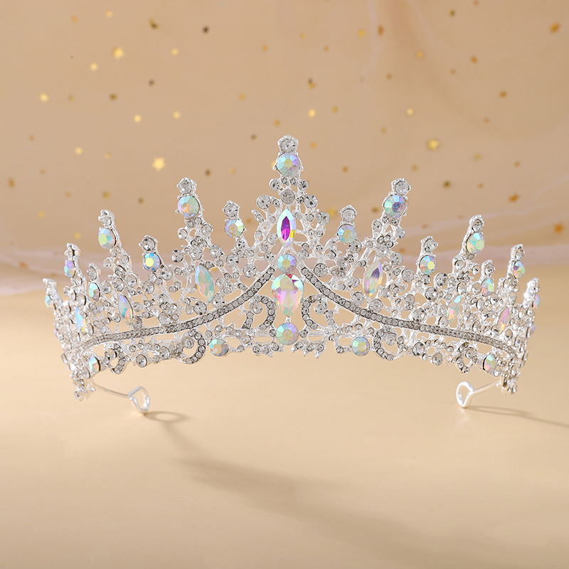 Tiaras nupciales de cristal de ópalo de Reina de princesa barroca, coronas, tocados elegantes de lujo, diadema, vestido de pelo de boda, accesorios de joyería: Zinc negro plateado