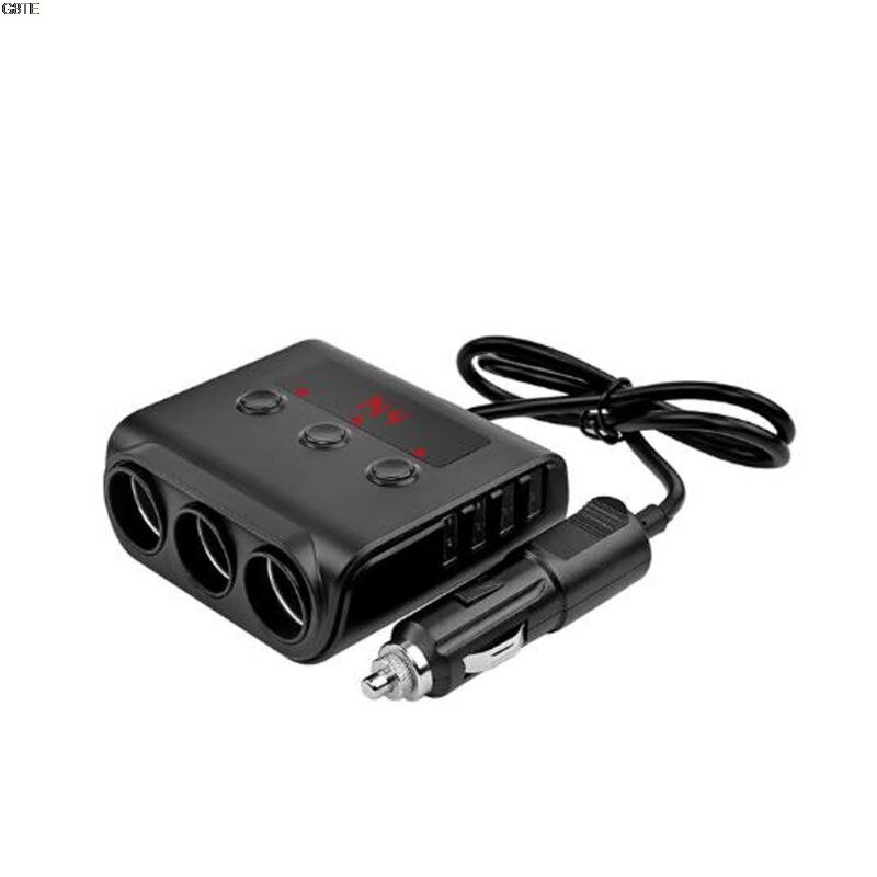 3 Way Car Cigarette Lighter Adapter 12V-24V Socket Splitter Plug LED 4 USB Charger Adapter 2.4A 100W For Phone MP3 DVR: BK