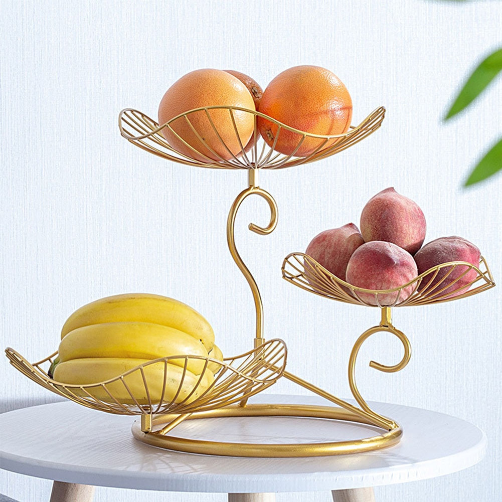 Three-layer Storage Tray Leaf Shaped Nordic Style Wire Basket Kitchen Organizer Home Decor Fruit Plate Snack Rack Living Room