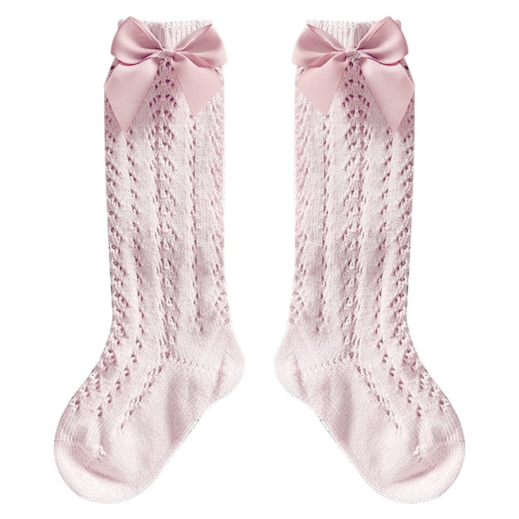 Peúgas infantis com arco crianças verão meninas joelho longo meias altas algodão macio oco para fora crianças malha princesa meias para 0-2 anos: 2