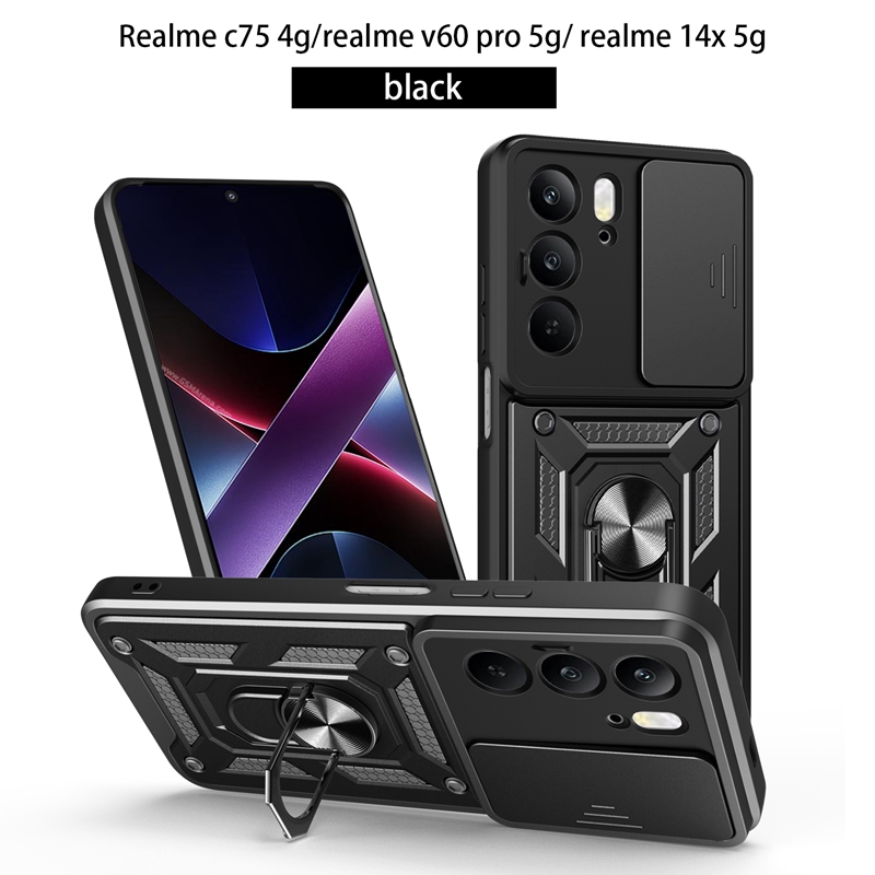 Magnetic Ring Holder Armor Case for OPPO Realme C75 C 75 RealmeC75 4G Slide Camera Protect Cover For Realme 14X 14 X Realme14X: green / Realme C75