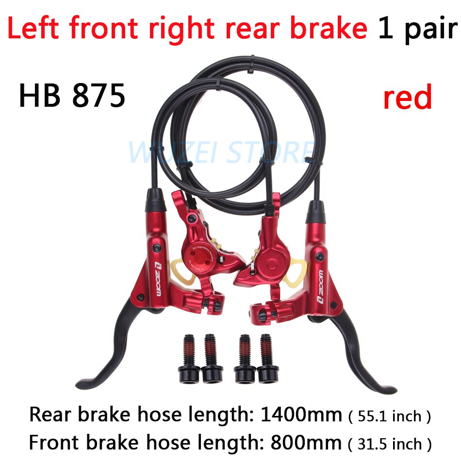 ZOOM-freno de HB-875 para bicicleta de montaña, frenos hidráulicos de 800/1400mm, juego de frenos de disco a presión de aceite para bicicleta de montaña, piezas para bicicleta delantera y trasera: Left F right R red