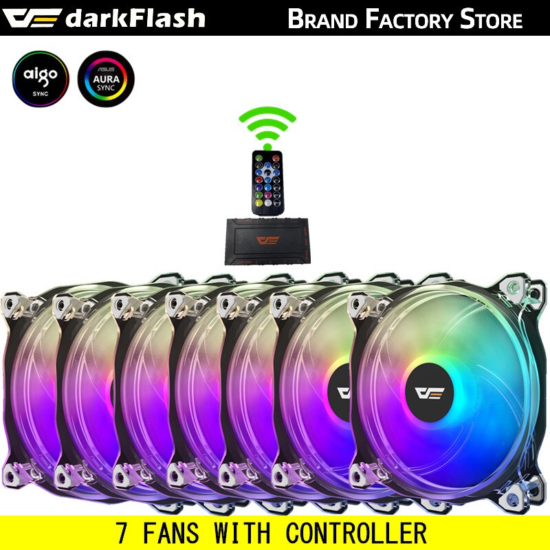 Aigo darkflash  cf8 pro dator pc väska rgb fläkt klar ram aura sync 120mm fläktar tyst dator kylning cpu kylare argb led fläkt: 7 fläktkontroller