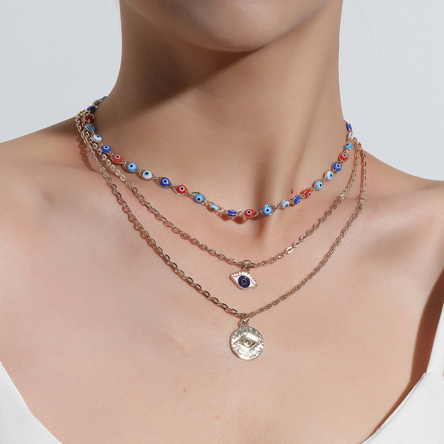 Moda turecki Evil Eyes wielowarstwowe naszyjniki dla kobiet czeski Vintage diabeł wisiorek naszyjniki Choker koraliki Party biżuteria nowy