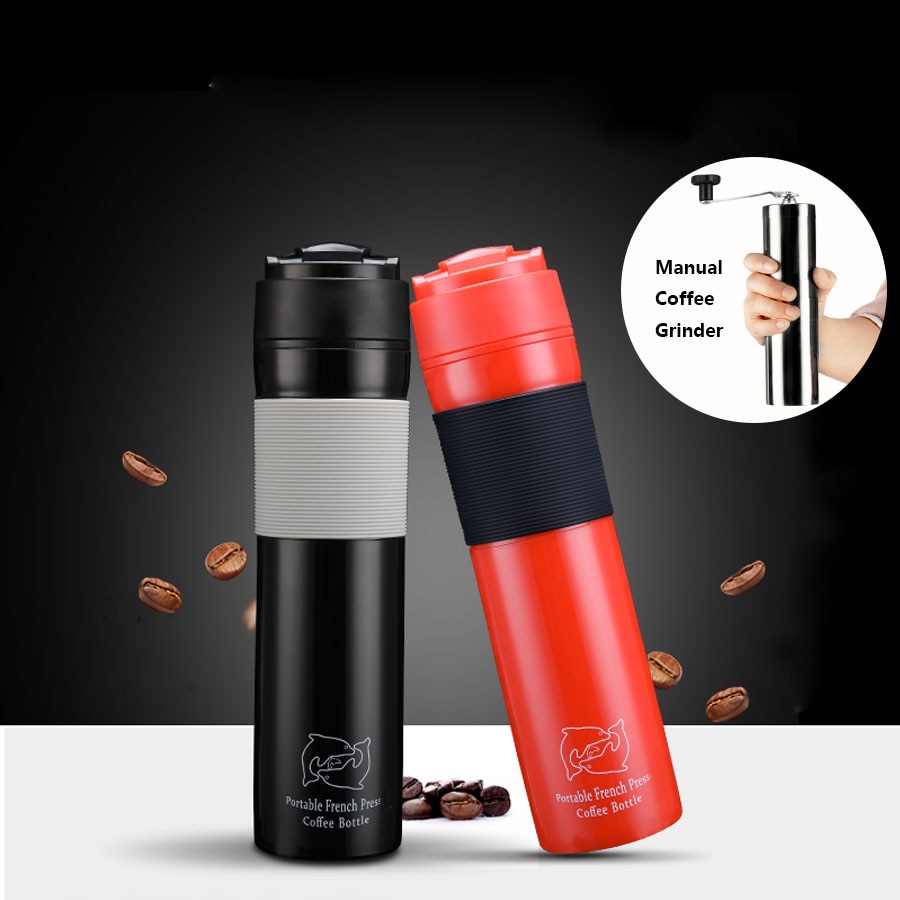 Portable French Press 350ml Coffee Maker Black Plastic Double Wall Mug Filtration Water Isolation Tea Coffee Cup