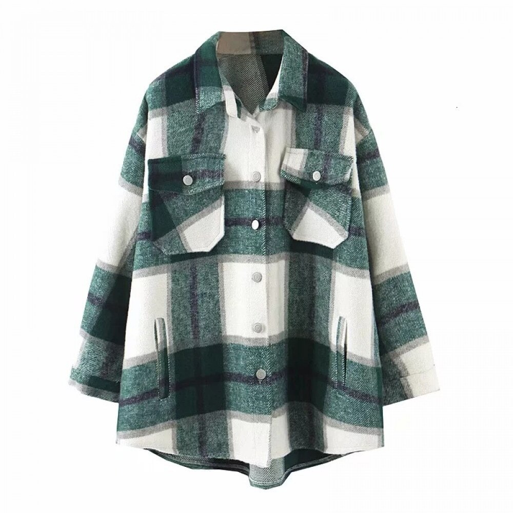 Toppies efterår vinter plaid oversize jakker løs kausal ternet streetwear frakke