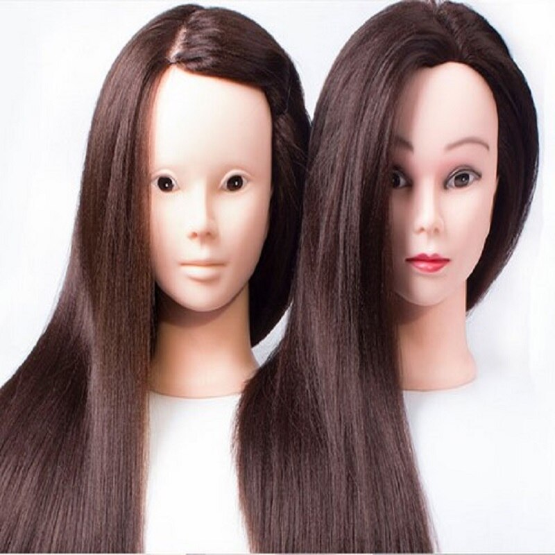 CAMMITEVER-maniquíes de pelo marrón para peluquería, maqueta de entrenamiento de maquillaje, cabeza de maniquí femenina, de práctica