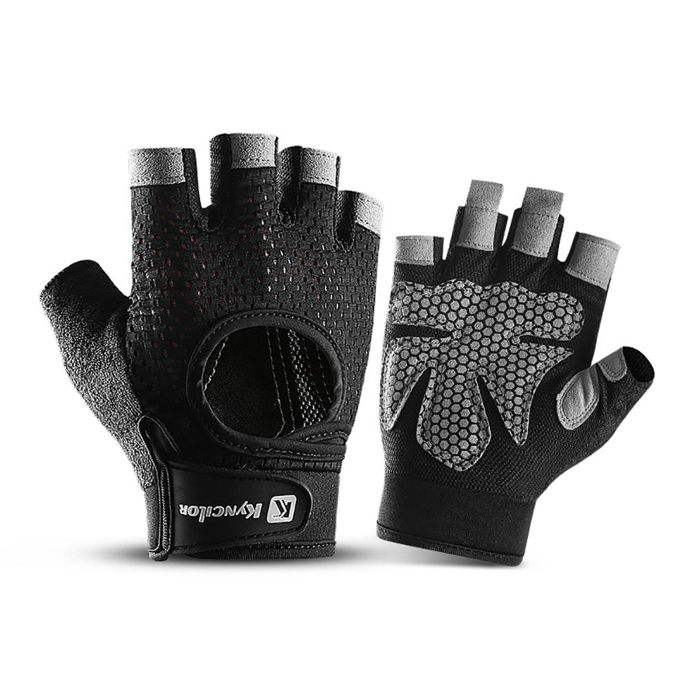 Guantes de medio dedo para gimnasio, Fitness, antideslizantes, con almohadilla de Gel para hombres y mujeres, guantes sin dedos para gimnasio y ciclismo, accesorios para bicicleta: Gris claro / M