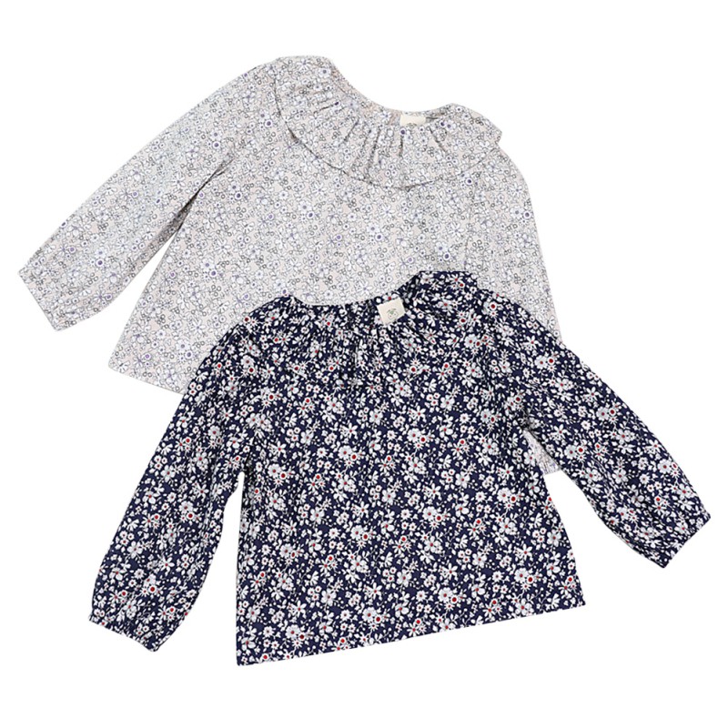 Leuke Meisjes Blouse Bloem Mouwen Kraag Blouse Puff Tops Baby Effen Meisje Meisjes Kleding