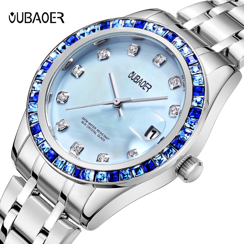Relogios Femininos Oubaoer Top Luxe Kalender Quartz-Horloge Dames Horloges Vrouwen Rvs Strass Horloges Vrouwen