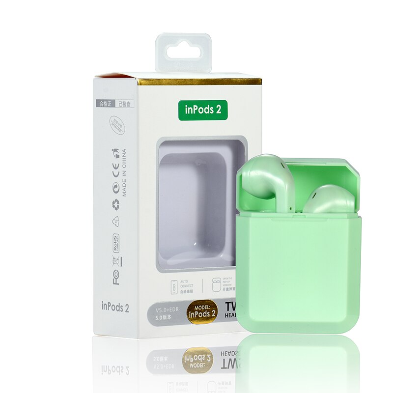 Auriculares inalámbricos ROCKSTICK inpods 2 TWS auriculares estéreo deportivos Bluetooth 5,0 con Control táctil para todos los teléfonos inteligentes: slick green with box