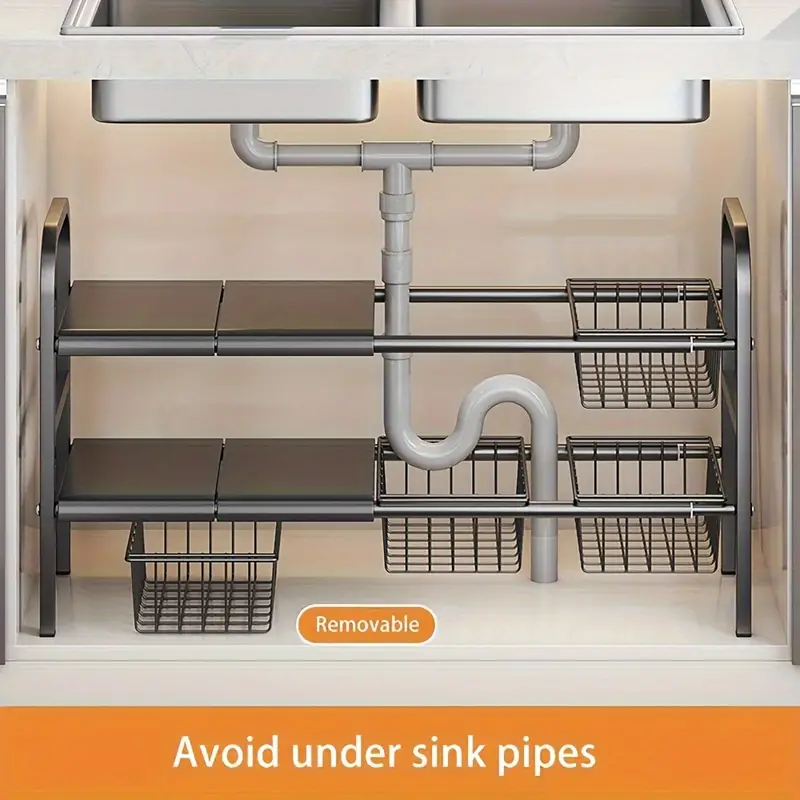 Kitchen Storage Shelf Under Sink Organizer Retractable Shelf For Under-sink Cabinet And Countertop Kitchen Organizer Rack