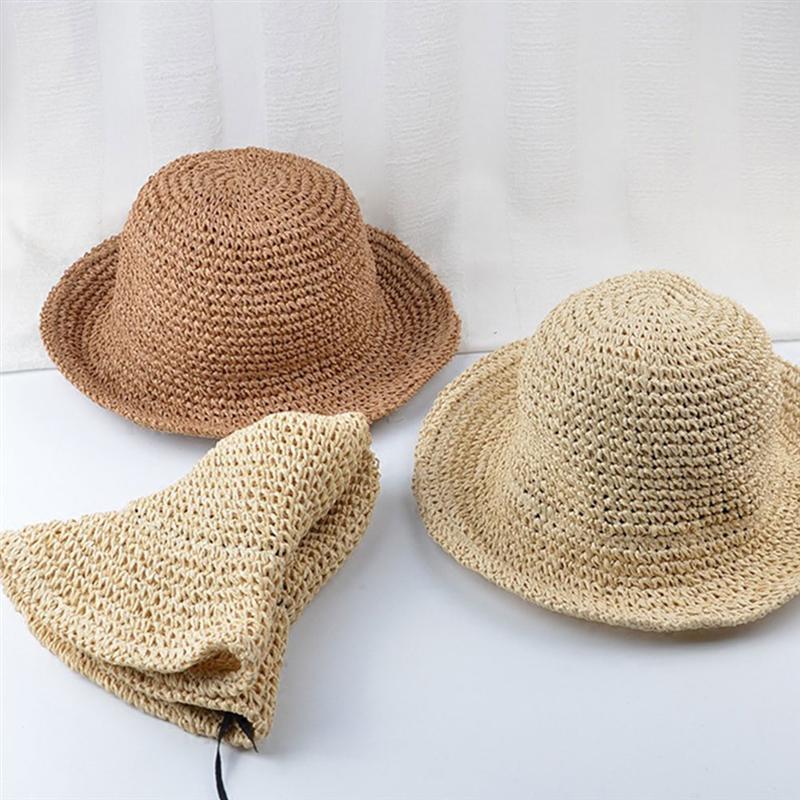 1pc kvinner utendørs hawaii stråhatt rund solblokk bred kant cap uv-beskyttelse sommer solhatt kvinner strandhatt (khaki)