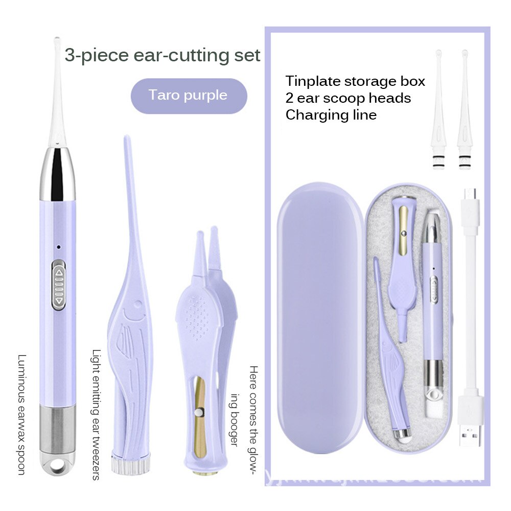Oorreiniger Ear Wax Remover Ear Wax Cleaner Oor Wax Verwijderen Oplaadbare Lichtgevende Oor Pick: purple
