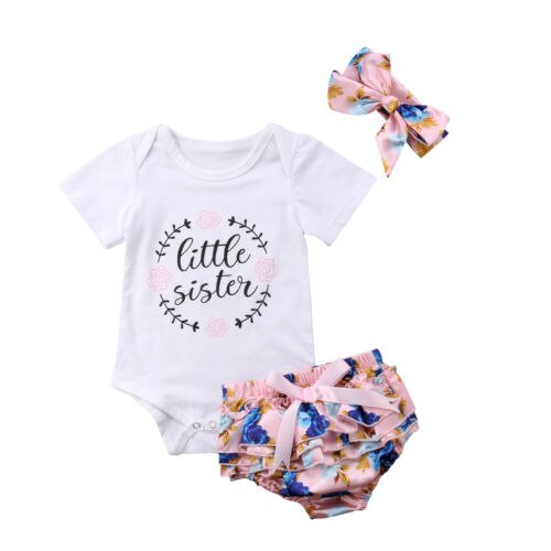 Pasgeboren Babys Meisjes Outfits Kleding Brief Romper Jumpsuit + Bloemen Korte + Hoofdband Sets