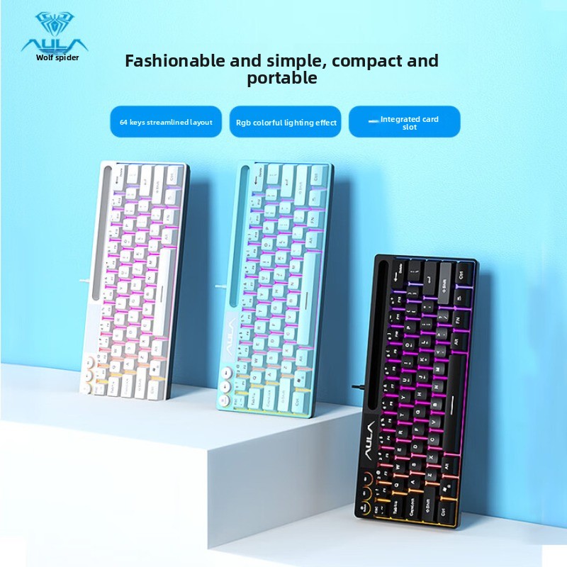 AULA F3061 Wired Mini Mechanical Keyboard 61 Key Simplified Layout Multi-function Button Ergonomics RGB Office Gaming Keyboard