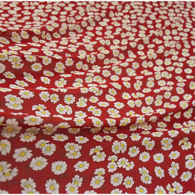 Half Meter Dark Red With Little Daisy Flower Print Chiffon Fabric For Dress Gallus Lady's Garment Sewing Material T1391