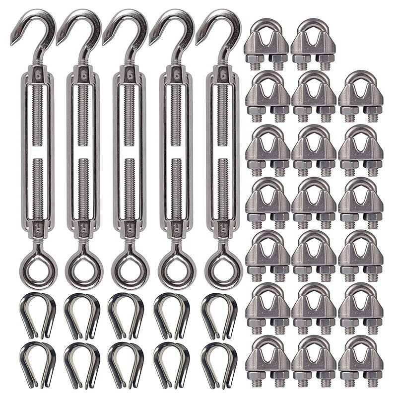 304 spændespænder i rustfrit stål  m6 wirespænde strammer si og  m3 wire clips , 1/8 tommer kabel gelænder sæt til wo