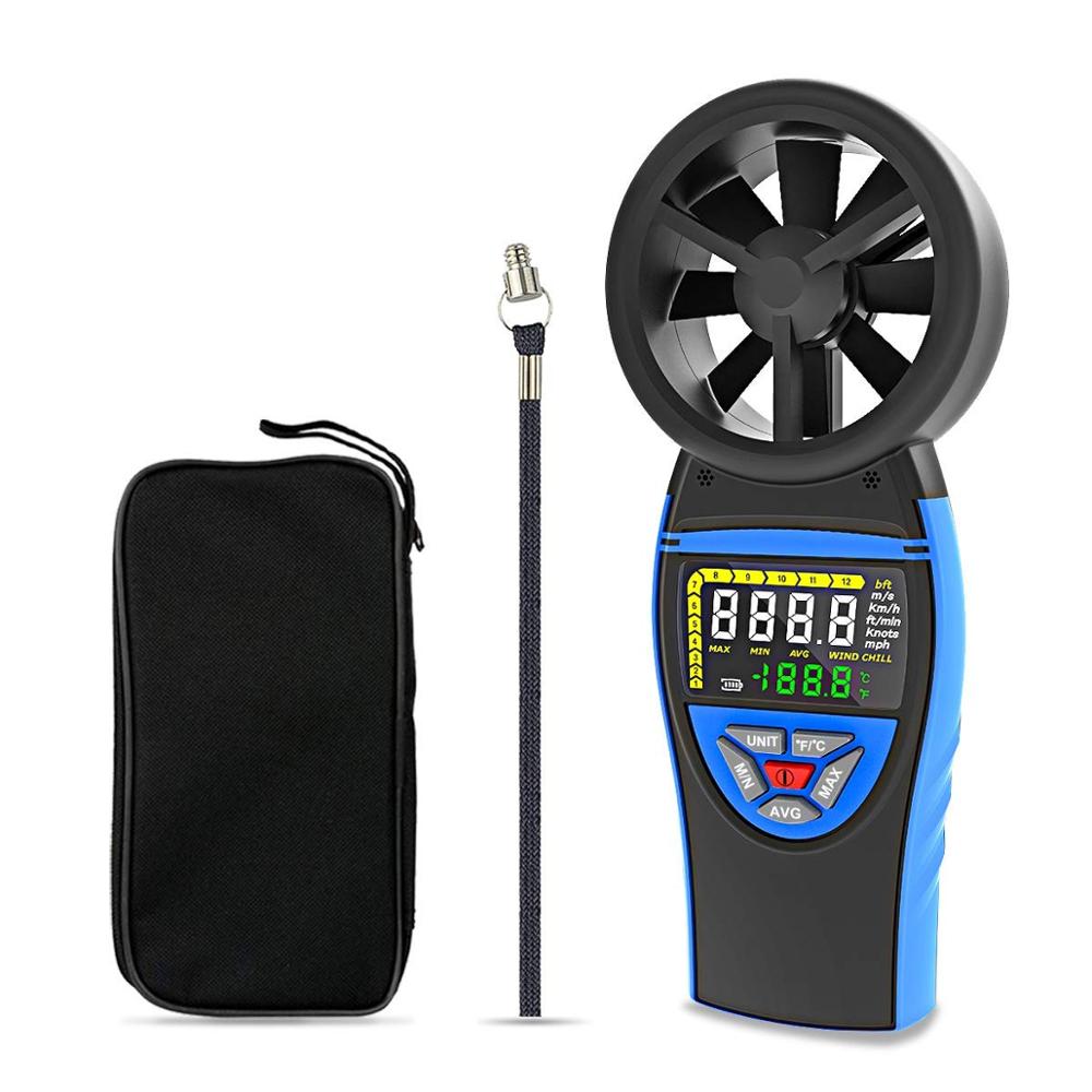 BTMETER-Anemómetro Digital de mano, medidor de viento para velocidad del viento, medidor de temperatura para barcos de tiro HVAC CFM, 8805