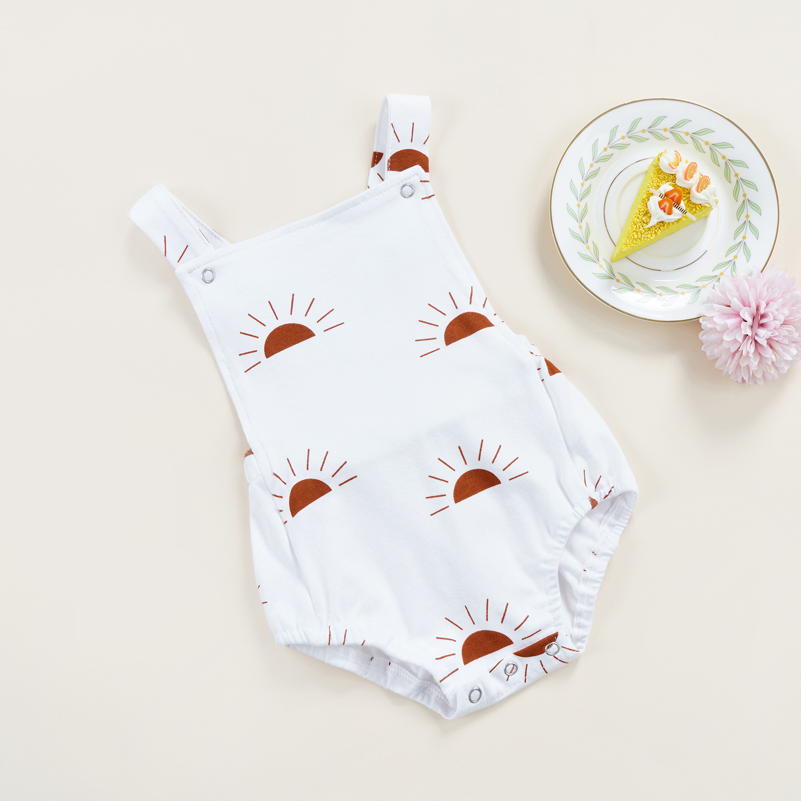 Monos para bebés y niños pequeños, sin mangas, Espalda descubierta, mono de triángulo con estampado de sol/diamante