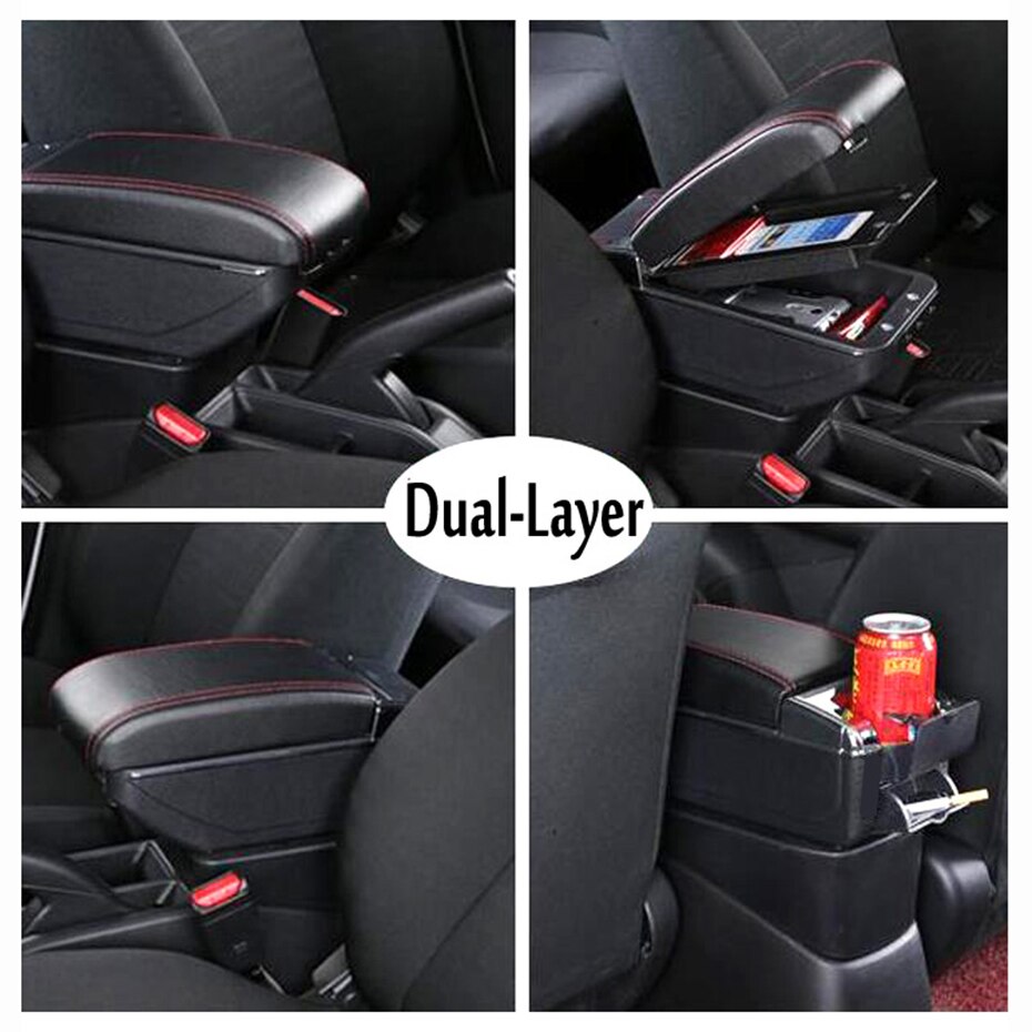 Black Center Console Opbergdoos Lederen Dual Layer Armsteun Armsteun Ondersteuning Voor Chevrolet Cruze