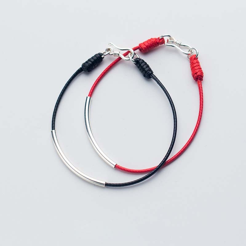 AIFENAO-pulsera de plata de ley 925 auténtica para hombre y mujer, brazalete de hilo rojo de la suerte para hombre y mujer, cadena de cuerda negra, joyería de , para niña