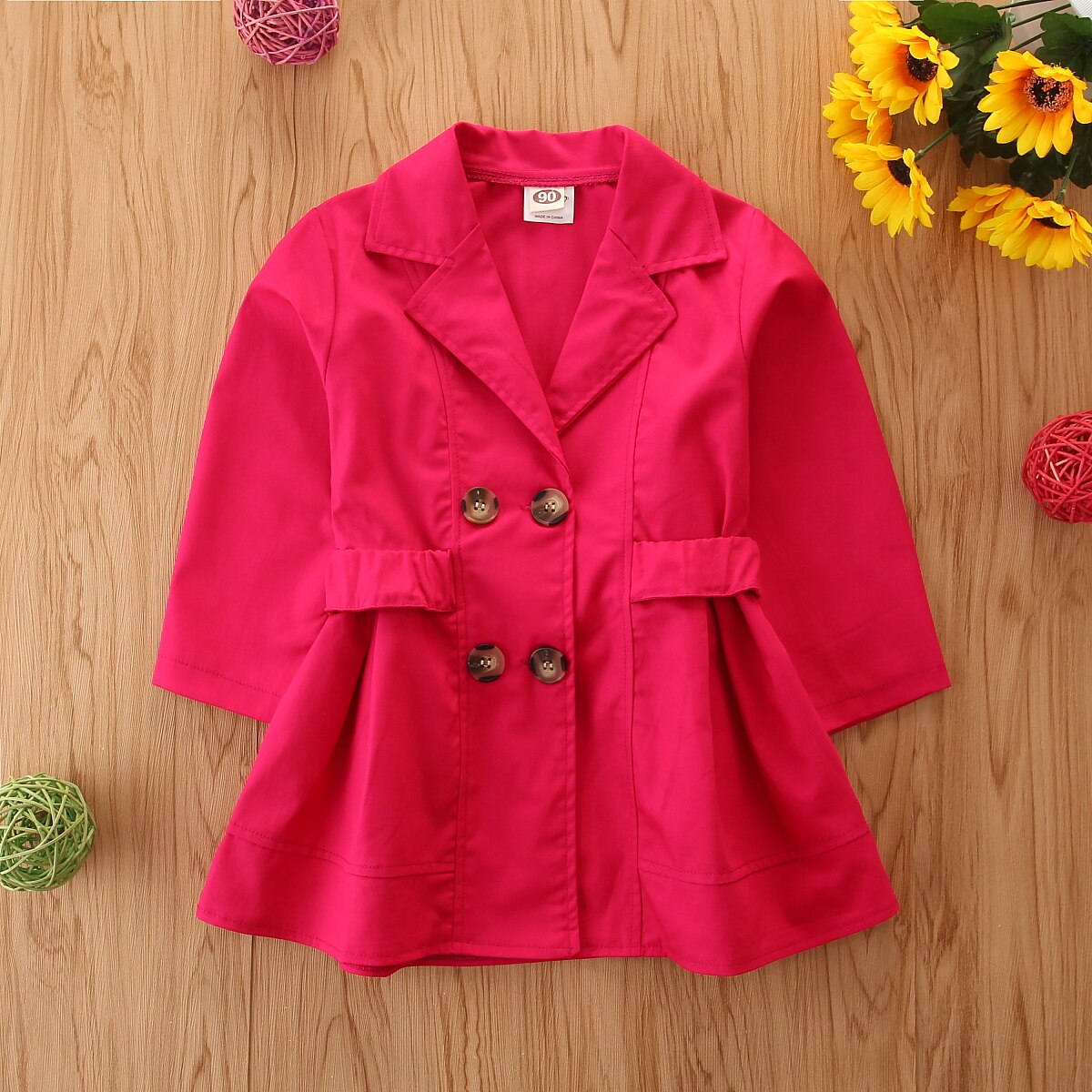 Meisje Knop Jas Baby Kinderkleding Windjack Herfst Winter Dikke Kleding Kid 'S Medium Lange Jas: Rose red / 4T