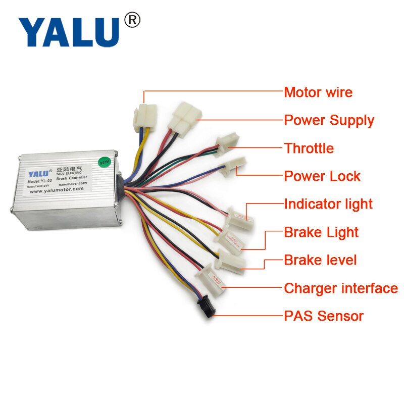Yalu Borstel Dc Motor Controller 24V 250W Ebike Speed Controller Met Pas Sensor Poort Voor Elektrische Fiets Scooter conversie Kit: 24V250W Controller