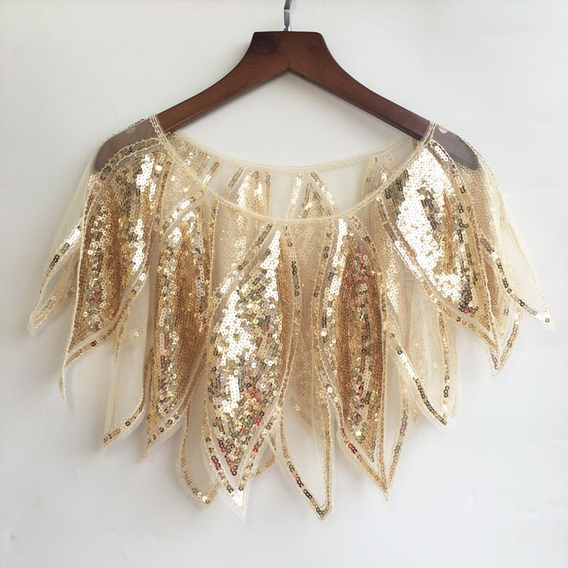 JaneVini – Veste boléro De Mariage bleu Royal, paillettes dorées, en Tulle, châle De fête, Cape De mariée: WHITE