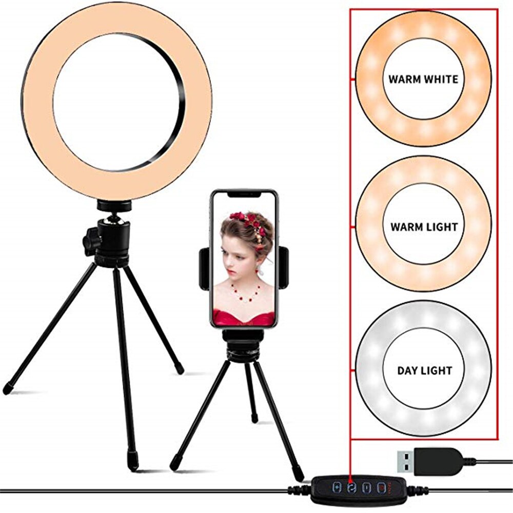 Selfie ledet ringlys mini kamera lys egnet til 3 tilstande makeup 8.3 tommer bærbar