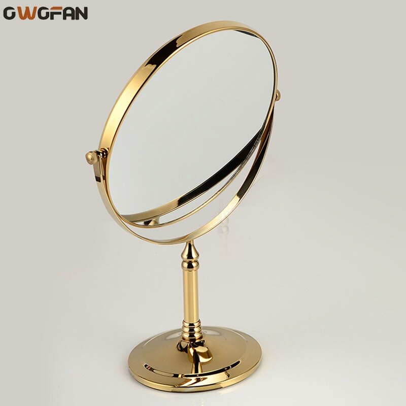 Owofan bad spejle 8 tommer spinning guld badeværelse spejl forstørrende dobbelt 2 ansigt makeup spejl desktop kvinder spejl bord 728k